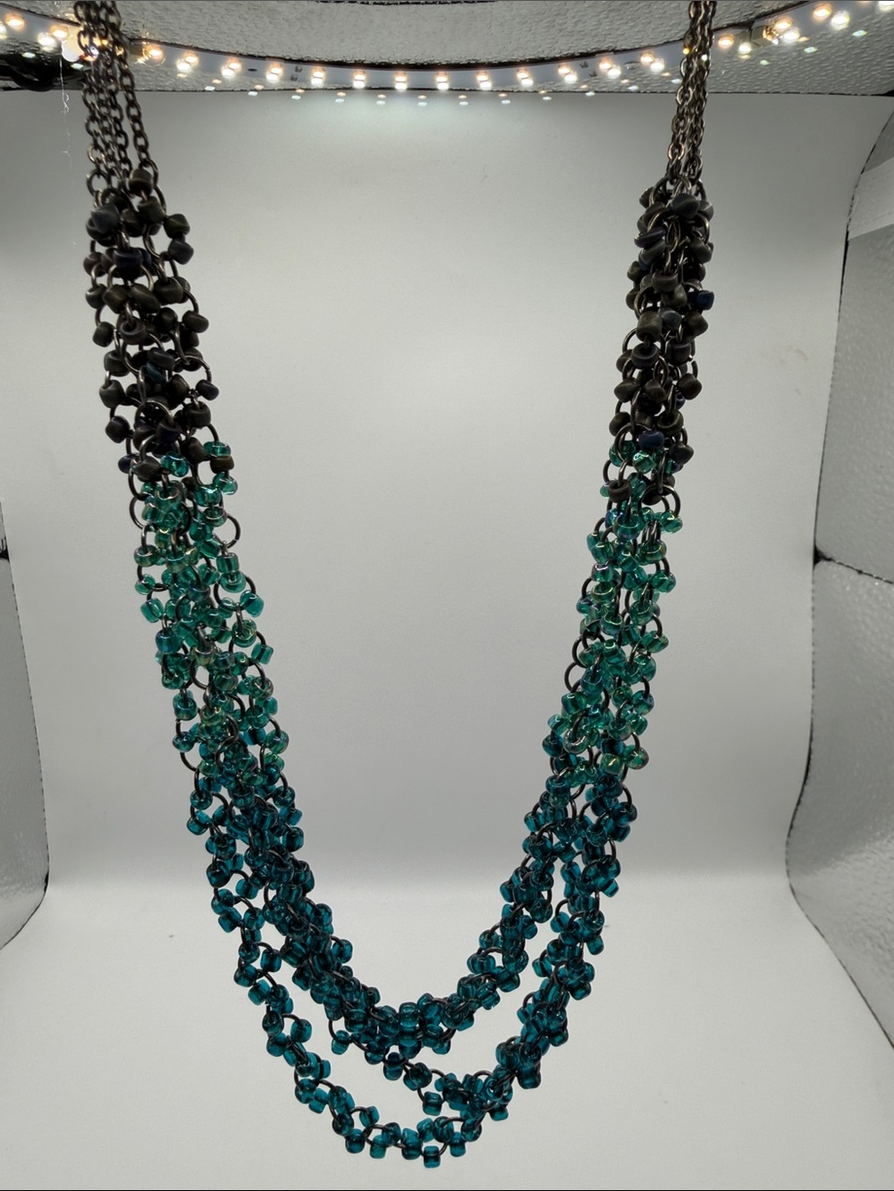Coldwater Creek Teal Beaded Multi Strand Statement Necklace Gunmetal Boho